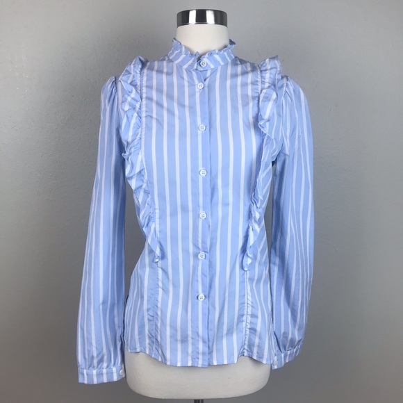 Reformation Etta Striped Shirt With Ruffles - Picture 4 of 8